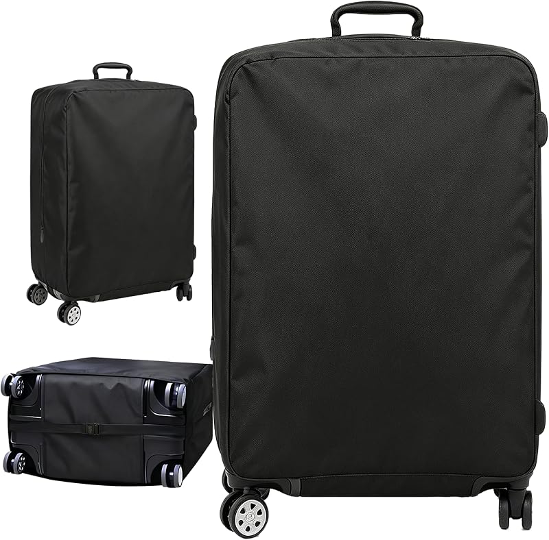 Luggage Cover Protector Compatible with Tumi, Upgraded Oxford Fabric Stretch Cover with Double Zipper, Washable Travel Suitcase Protector, Fits 24-25 Inch Case(Black)