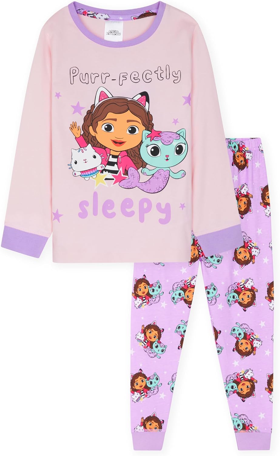 Gabby’s Dollhouse 2-Pc Pajama Set for Girls, 2-8 Years, Long Sleeve Top, PJ Pants, Nightwear, Loungewear, Gifts for Girls