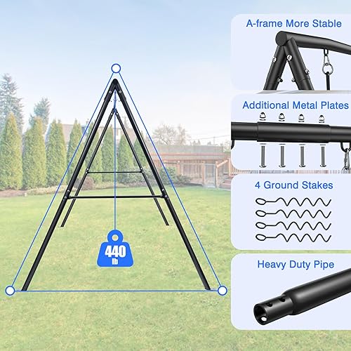 Miniatura 2 de Hapfan 440lbs Kids Swing Sets for Backyard with Toddler Swing, Triple Outdoor Metal Swingset, Easy to Assemble