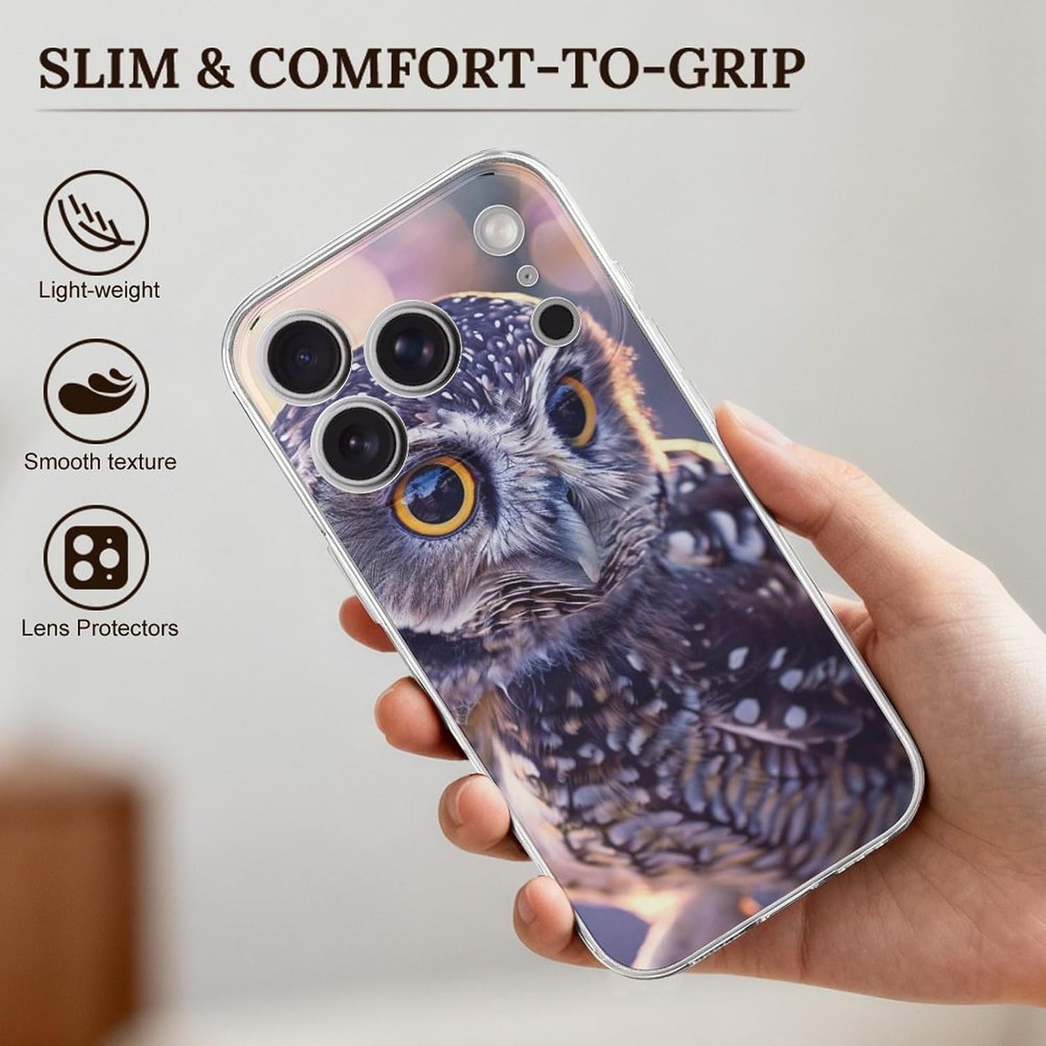 Clear Phone Case for iPhone 17 Pro Case, Funny Owl Outdoors Prints Shockproof TPU Cell Cover with Wireless Charging, Anti-Yellowing, Transparent image 3