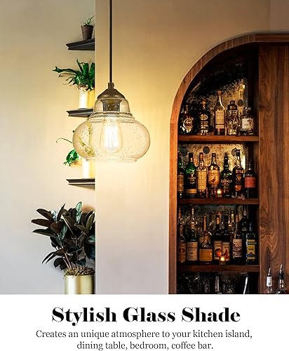 Miniatura 8 de ELYONA Paquete de 2 lámparas colgantes de vidrio de burbujas, lámpara colgante vintage, lámparas colgantes industriales de vidrio sembrado para isla