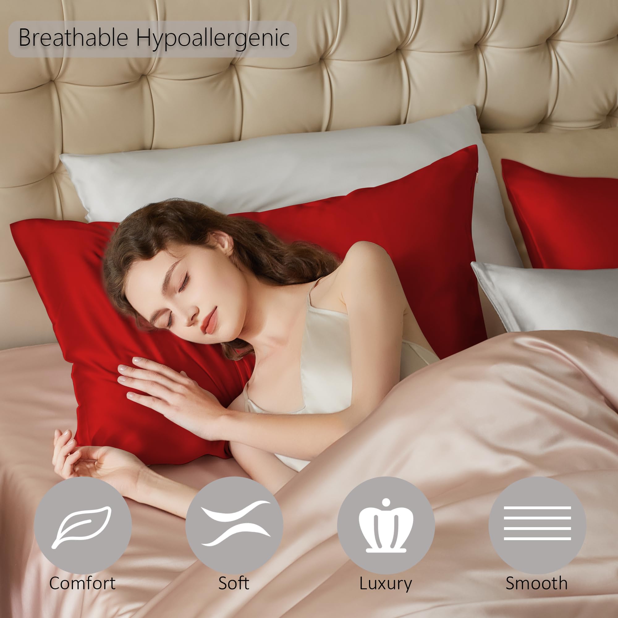 townssilk Federa di seta,100% naturale seta di gelso 19momme,doppia faccia,benefica per capelli e pelle,federa seta cuscino,ipoallergenica,cerniera nascosta,600 fili,1 pz,40x70cm,Red