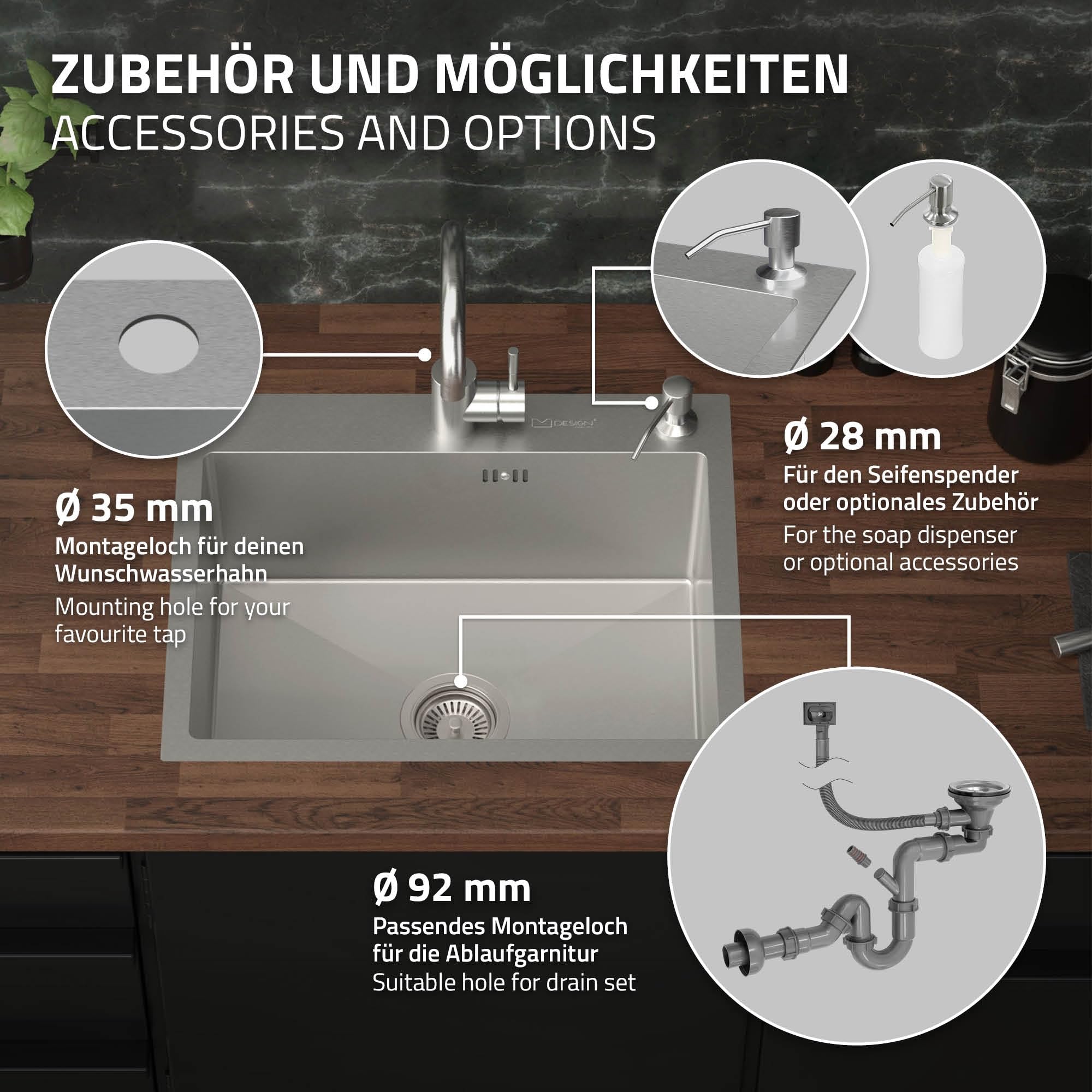 ML-Design Spülbecken Edelstahl 55x45 cm, Küchenspüle Rechteckig, Einbauspüle mit Ab- und Überlaufgarnitur