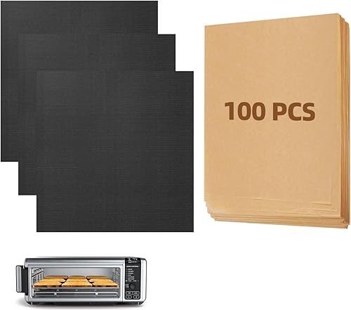 Paquete de 4 forros negros para freidora de aire y 100 piezas de papel freidora de aire para horno de encimera digital Ninja