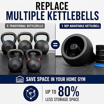 Rep Fitness Adjustable Kettlebell | Weight Set for Home Gym | Strength Training Equipment for Men & Women | Compact Steel Bell with Ergonomic Handle | 2040 lb (918 kg) Variable Options