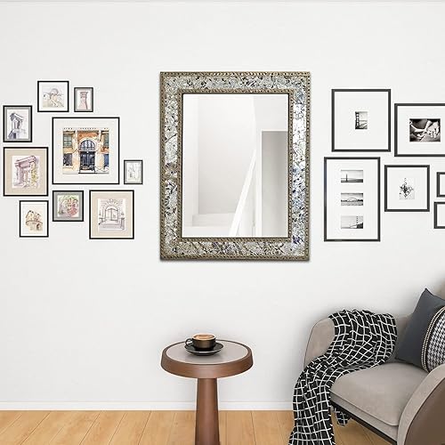 Miniatura 4 de Espejo de pared de mosaico de vidrio agrietado, espejo de mosaico decorativo de 30 pulgadas, espejo de baño hecho a mano, espejo de acento de