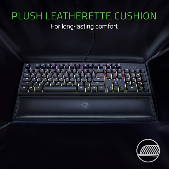 Razer Wrist Rest - Bilek Desteği Ergonomik Suni Deri Klavye Bilek Desteği (Peluş Deri Yastık, Kaymaz Lastik Ayaklar, Tüm Tam Boyutlu Klavyelerle Uyumlu) Siyah