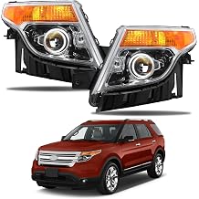 Halogen Headlights Assembly Fit For Ford Explorer 2011-2015, Headlamp Chrome Housing with Amber Reflector FO2502301, FO2503301 Left&Right