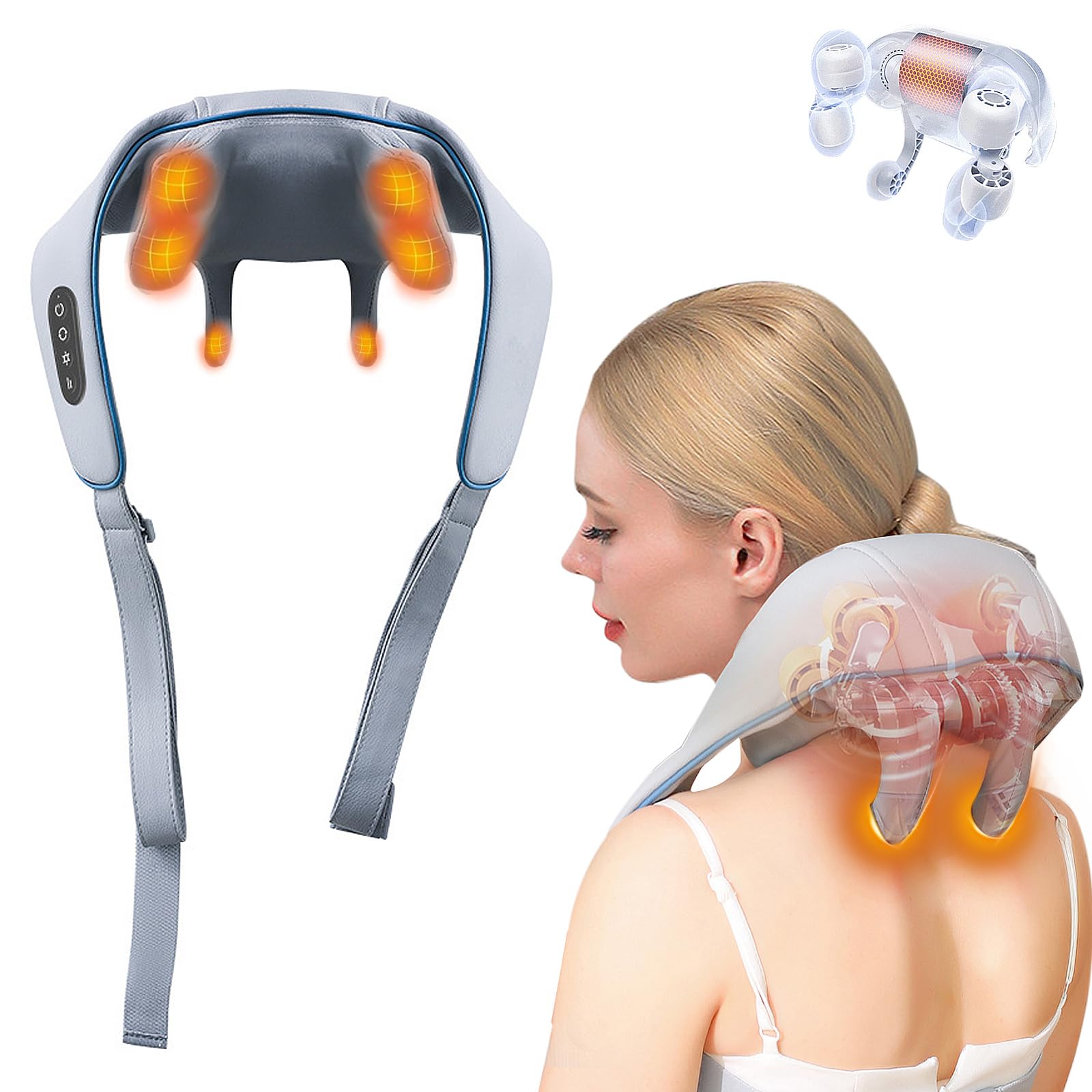 YIZER Neck Massager,Massagers for Neck and Shoulder with Heat,Electric Neck Massager with Heat at Home for Muscle Relaxation (Gray)