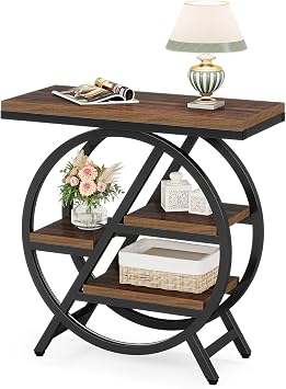 Tribesigns Side Table, Bedside Table, Sofa Table, Nest Table, Wooden, 3-Tier Storage, Width 65 Depth 30 Height 65 cm