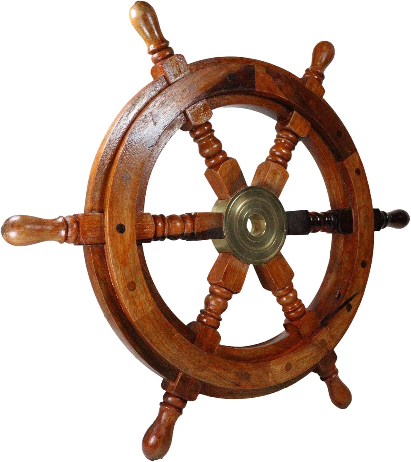 Ebros Gift 18" Diameter Nautical Marine Vintage Rustic Hardwood Wood And Brass Ship Steering Helm Boat Wheel