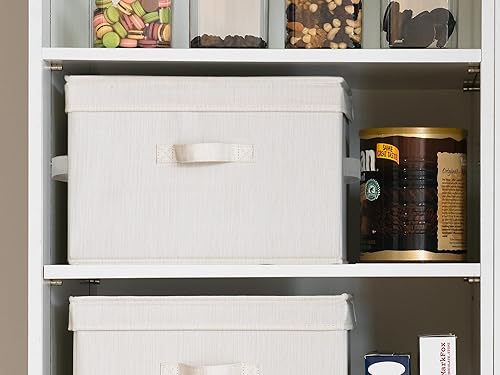 Miniatura 7 de StorageWorks Cajas de almacenamiento decorativas, cesta de almacenamiento con tapa y asas, mezcla de beige, blanco y marfil, grande, paquete de 2