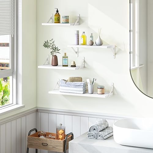 Miniatura 7 de YGEOMER Estantes flotantes para pared, diferentes tamaños, estantes de pared blancos para sala de estar, baño, dormitorio, cocina, decoración del