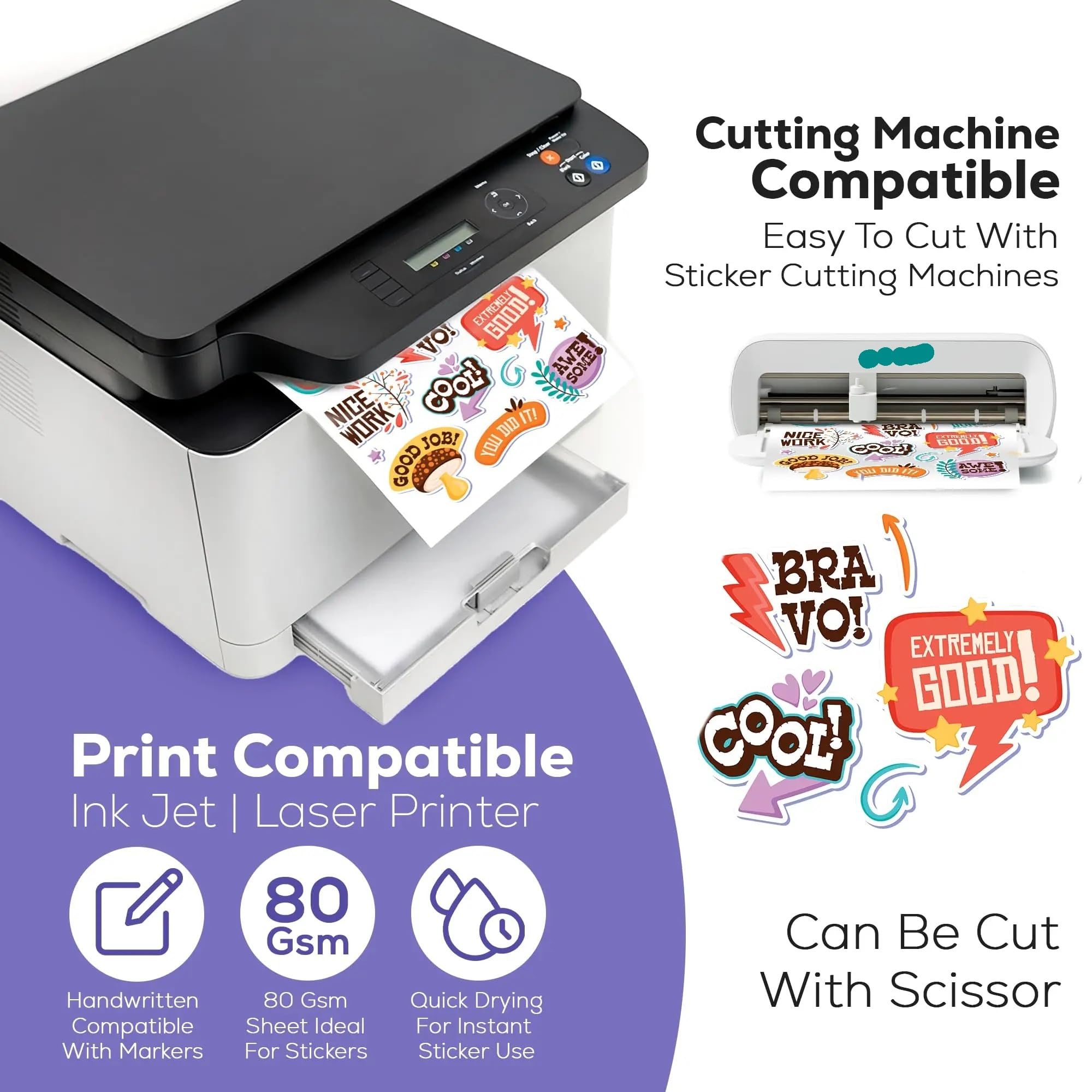 Carta Per Stampante A4 Carta adesiva opaca A4 20/50 fogli di etichette autoadesive bianche for stampanti laser a getto d'inchiostro Fogli adesivi stampabili facili da staccare(Matte 100 sheets)