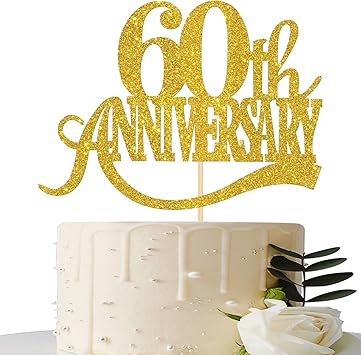 Amazon Com Gold Glitter 60th Anniversary Cake Topper For 60th Wedding Anniversary 60th Anniversary Party 60th Birthday Party Decorations Grocery Gourmet Food