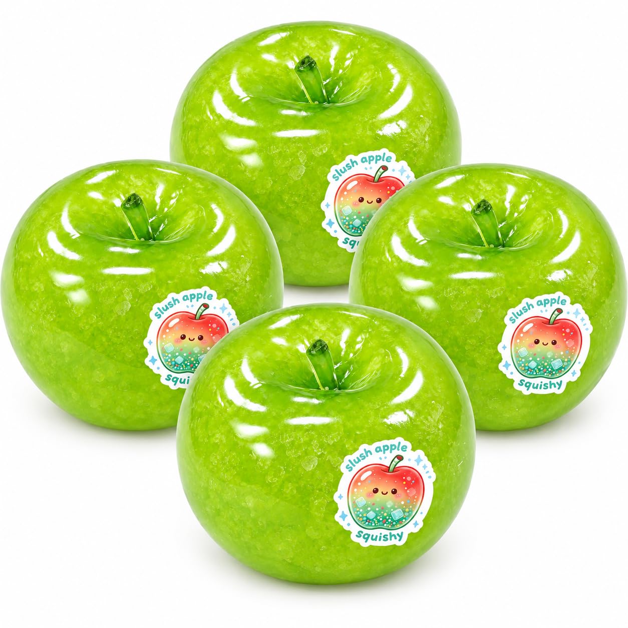 Slushy Apple Squishy – 4-Pack Set with Watermelon Slushy Squishies, Potato & Transparent Fruit Ball, Soft ICY-Slush Sensory Fidget，4 Packs (4 PCS　Apple Squishy)