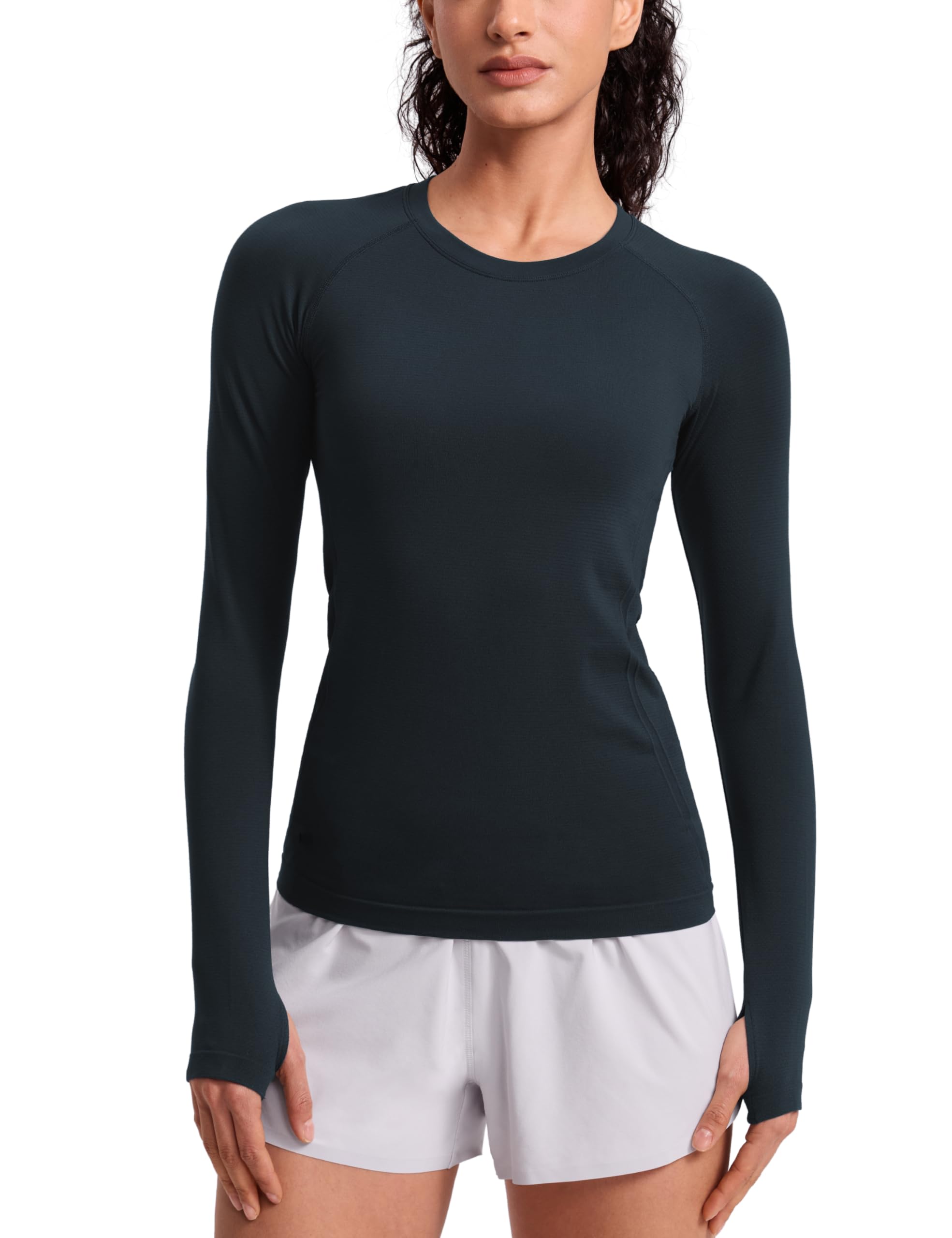 CRZ YOGA Seamless Long Sleeve Shirts for Women Hip Length - Workout Athletic Running Gym Yoga Tops Breathable Crewneck Tshirt