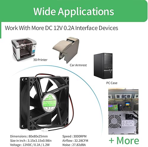 Miniatura 5 de Security-01 3.150 in por 3.150 in por 0.984 in 8025 12V DC 0.20A Dual Ball Bearing Ventilador de enfriamiento sin escobillas 2pin AV-F8025MB UL CE