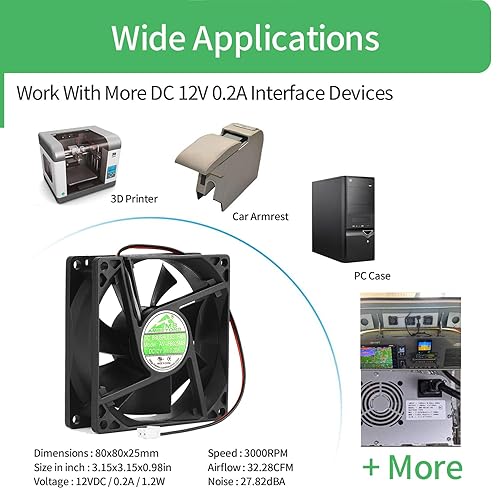 Miniatura 5 de Security-01 3.150 in por 3.150 in por 0.984 in 8025 12V DC 0.20A Dual Ball Bearing Ventilador de enfriamiento sin escobillas 2pin AV-F8025MB UL CE