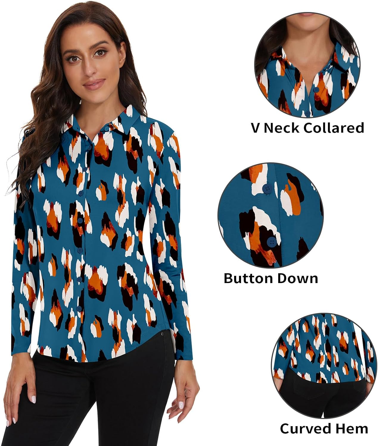 Soneven Womens Long Sleeve Golf Polo Shirt Button Down Shirt V Neck Collared Shirts Work Blouses - Image 2