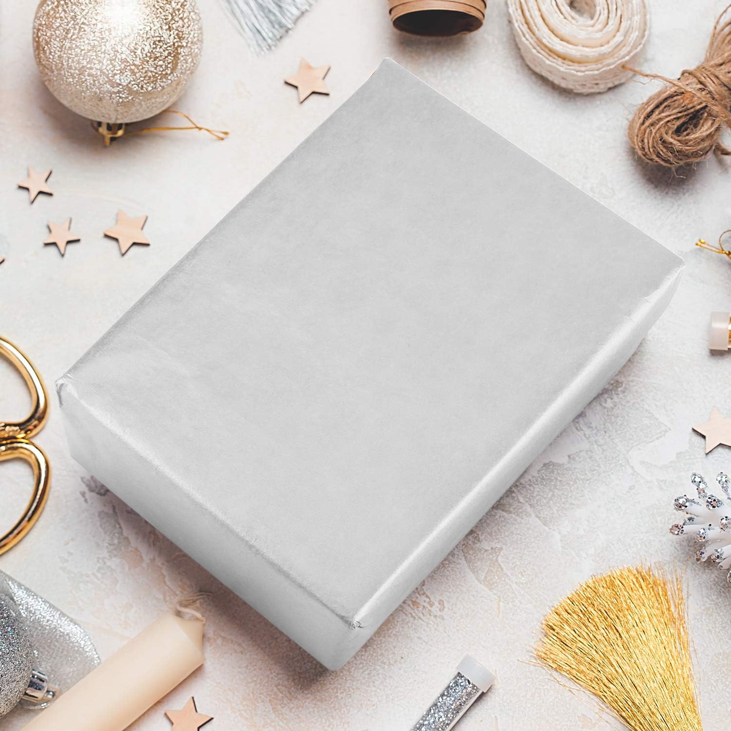 MIAHART 50 Sheets Silver Tissue Paper Bulk 20X14 Inch Metallic Gift Wrap Paper Gift Wrapping Accessory Wrap for Wedding Birthday Party Favor Decor DIY Fringes Shredded Fill Confetti (Silver) : Health & Household