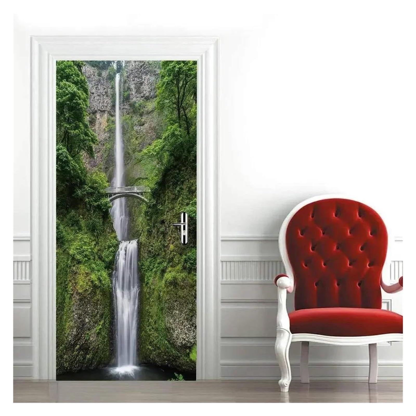 Sticker de porte cascade forêt 90x200cm pour un décor mural nature