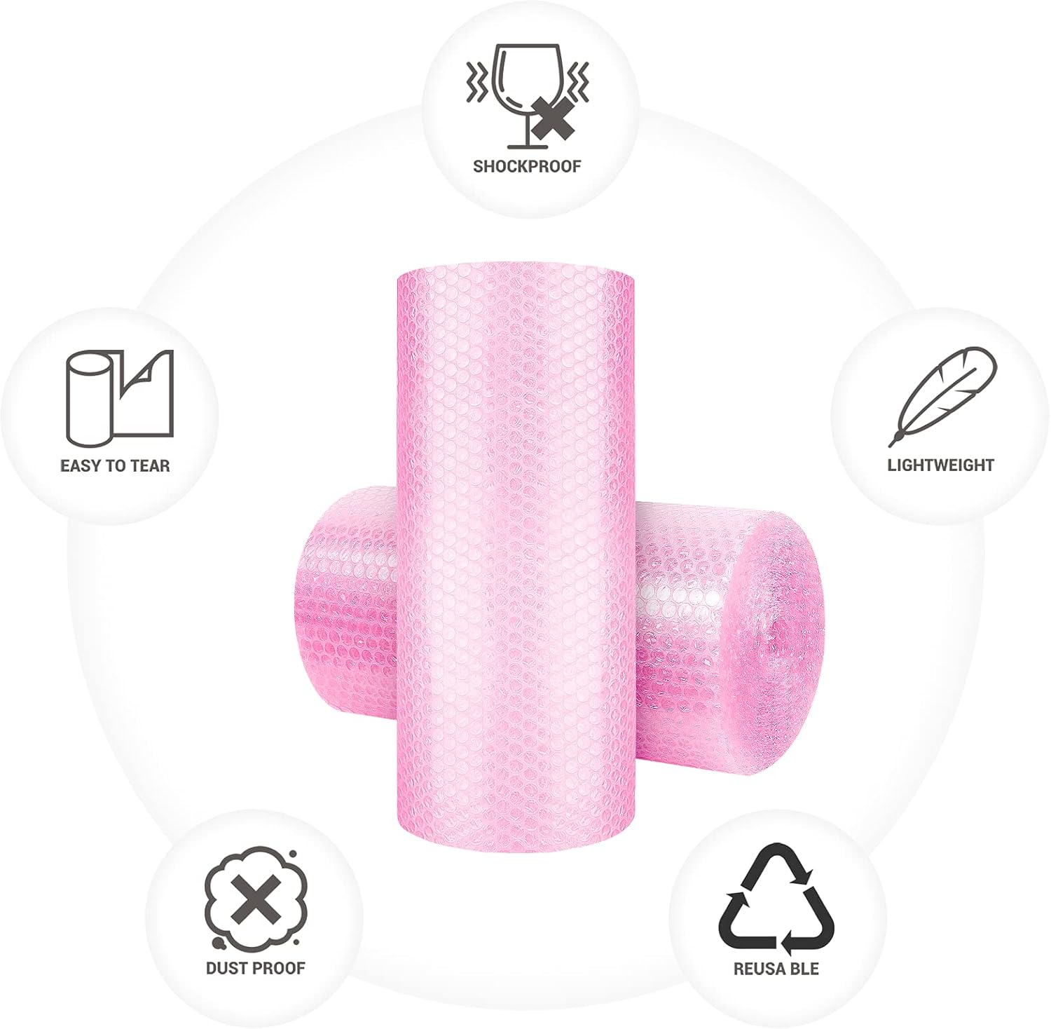 Bubble Cushioning Wrap Roll, KeePack 3/16" Air Bubble 16 Inch x 36 Feet Total, Moving Box Supplies for Packing, Included 20 Stickers for Fragile Items, Perforated Every 12" (Pink)