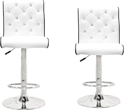 Stellara Glam Faux Leather Counter Height Bar Stools, Set of 2 - White