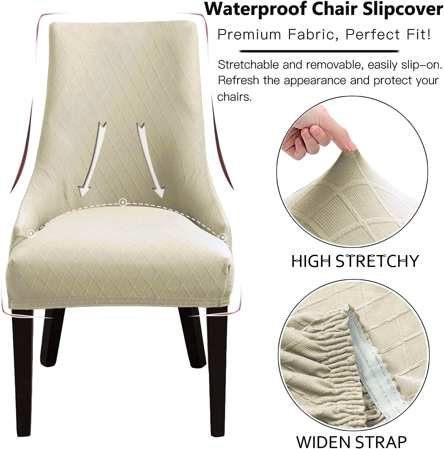 LANSHENG Stretch Rhombic Geometric Wingback Chair Covers Slipcover - Reusable Arm Chair Protector Cover, Washable Dining Chair Covers Protectors for Dining Room (Beige, Set of 2)