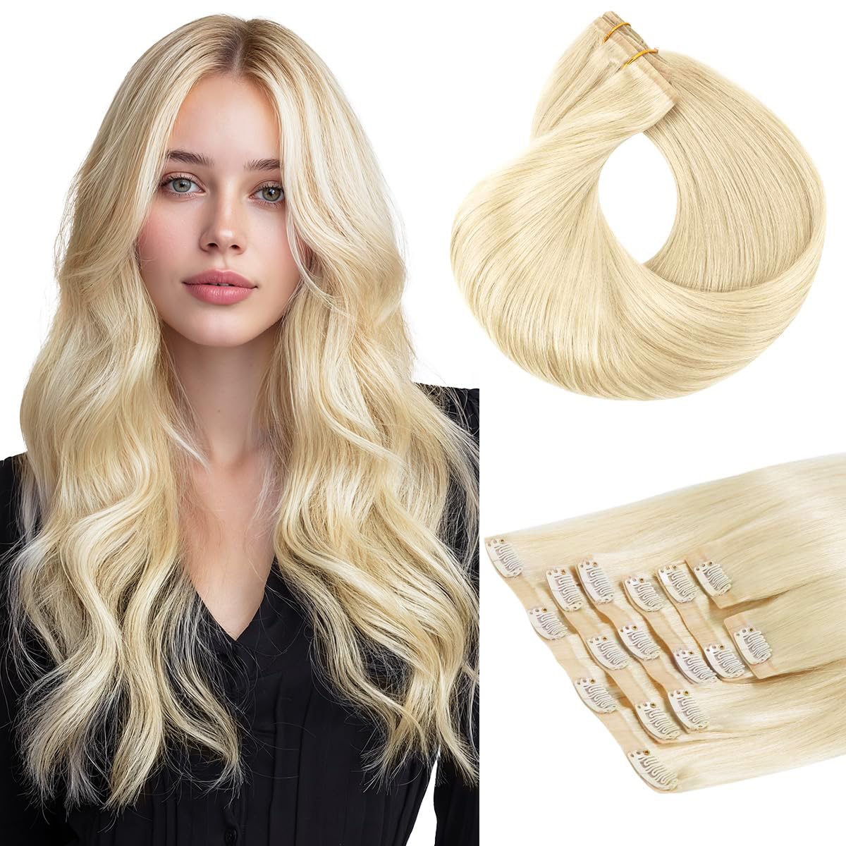 HOTBANANA Clip in Hair Extensions - Platinum Blonde 16 inch