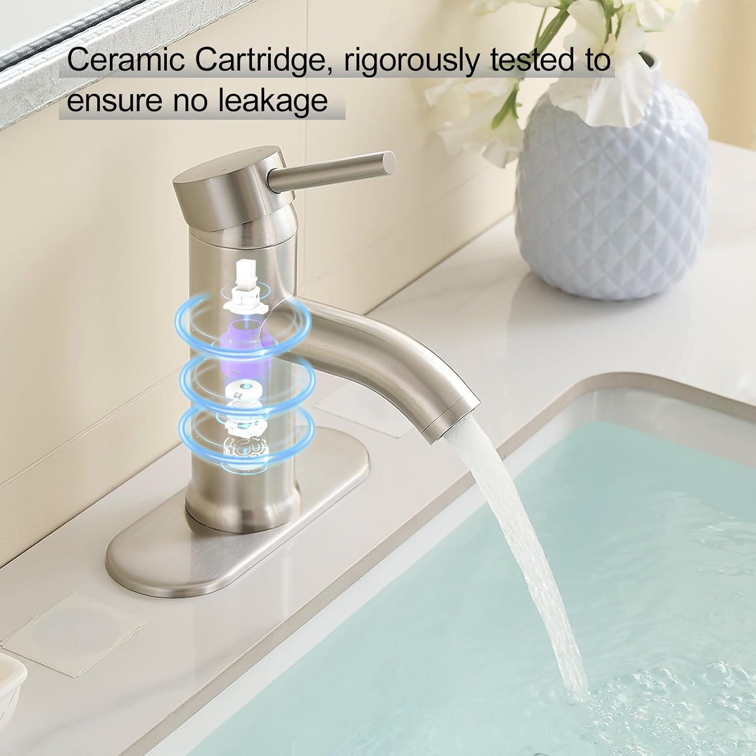 Bathroom Faucet Brushed Nickel PONAFOU Single Hole Bathroom Sink Faucet Single Handle with Pop-Up Drain and Deck for 1 Hole or 3 Hole