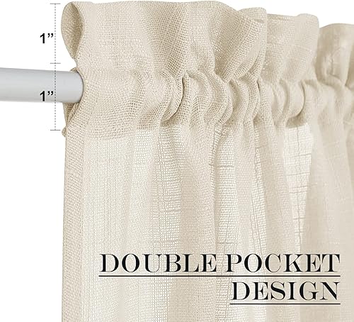 Miniatura 5 de NICETOWN Cortina de puerta francesa, cortina de lino texturizado para puerta francesa, panel transparente de tejido abierto (30 pulgadas de ancho