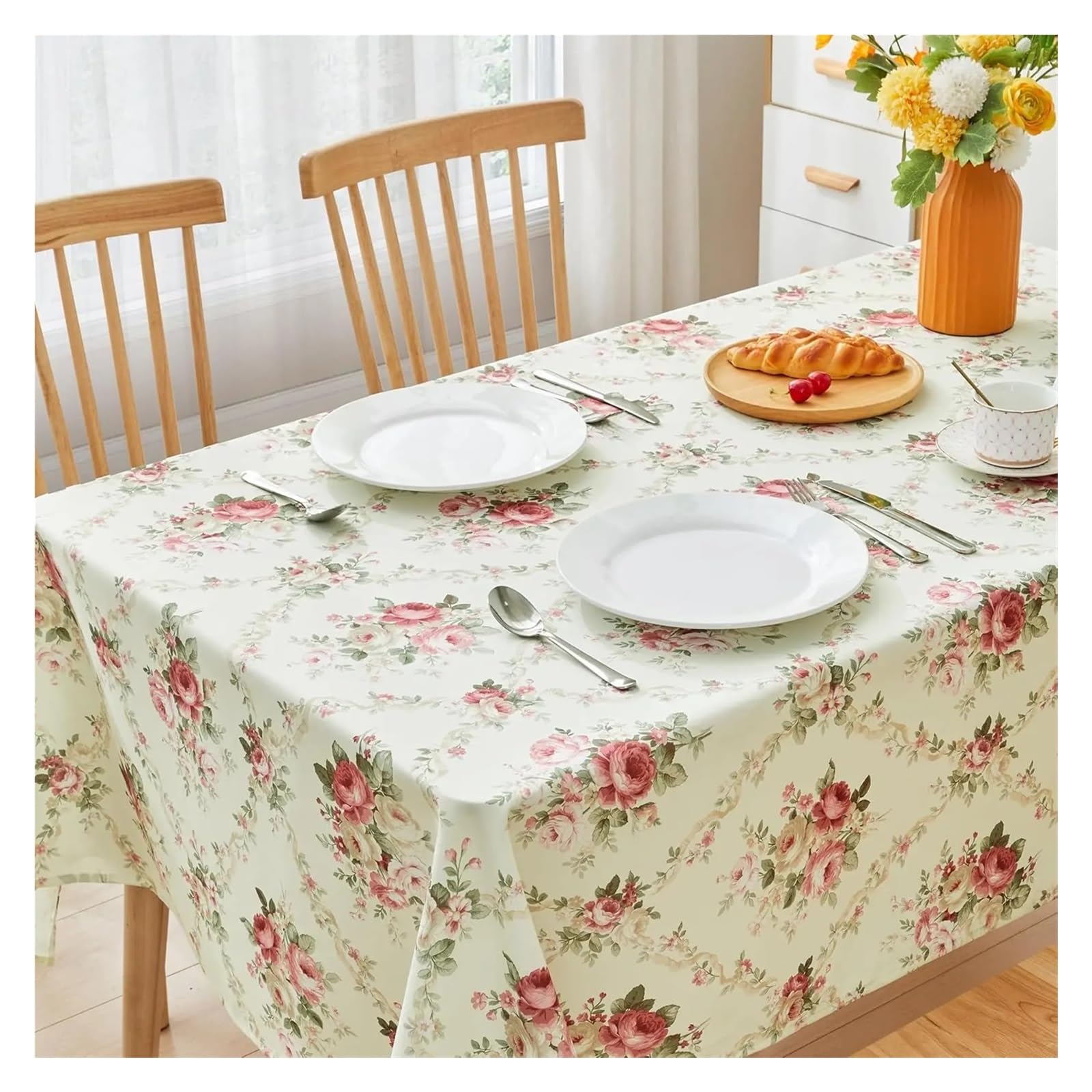 BDFJEDS Waterproof Tablecloth Tablecloth Shabby Chic Flower Table Cloth Spring Cover Waterproof For Dinner Kitchen Picnic(140x180)