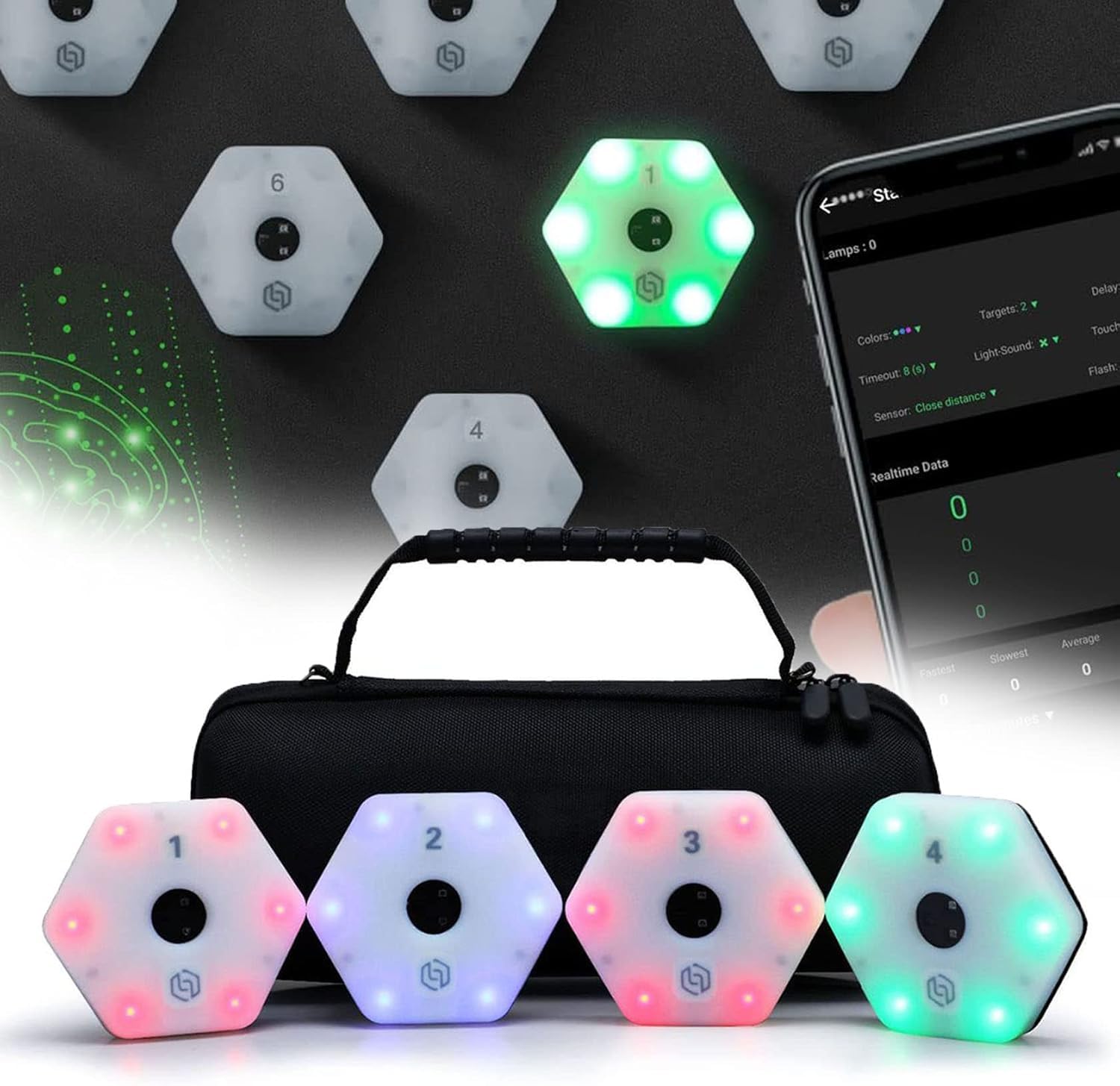 Scumlovy Reaction Training Light System with App Exercises to Improve Speed, Agility, Reflex, and Focus for Boxing, Sports, Fun