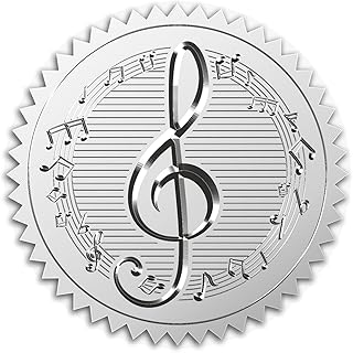 CRASPIRE Music Note Stickers Silver Certificate Seals 5" 100pcs Foil Embossed Envelope Wedding Self Adhesive Vintage Round Label for Invitation Medal Card Diplomas Awards Graduation Office