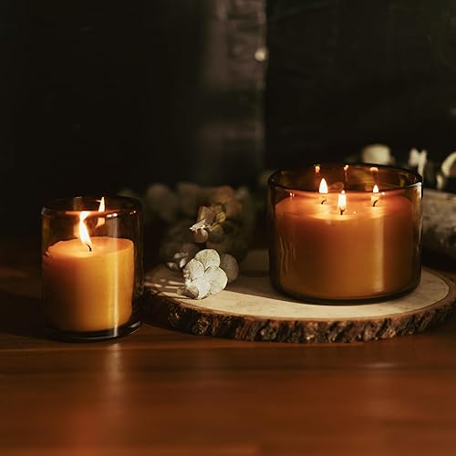 Miniatura 4 de Bluecorn Beeswax Vela grande de 3 mechas, cera de abeja 100% pura con aceite esencial de abeto, vidrio ámbar, sin soja, cera de vela de combustión