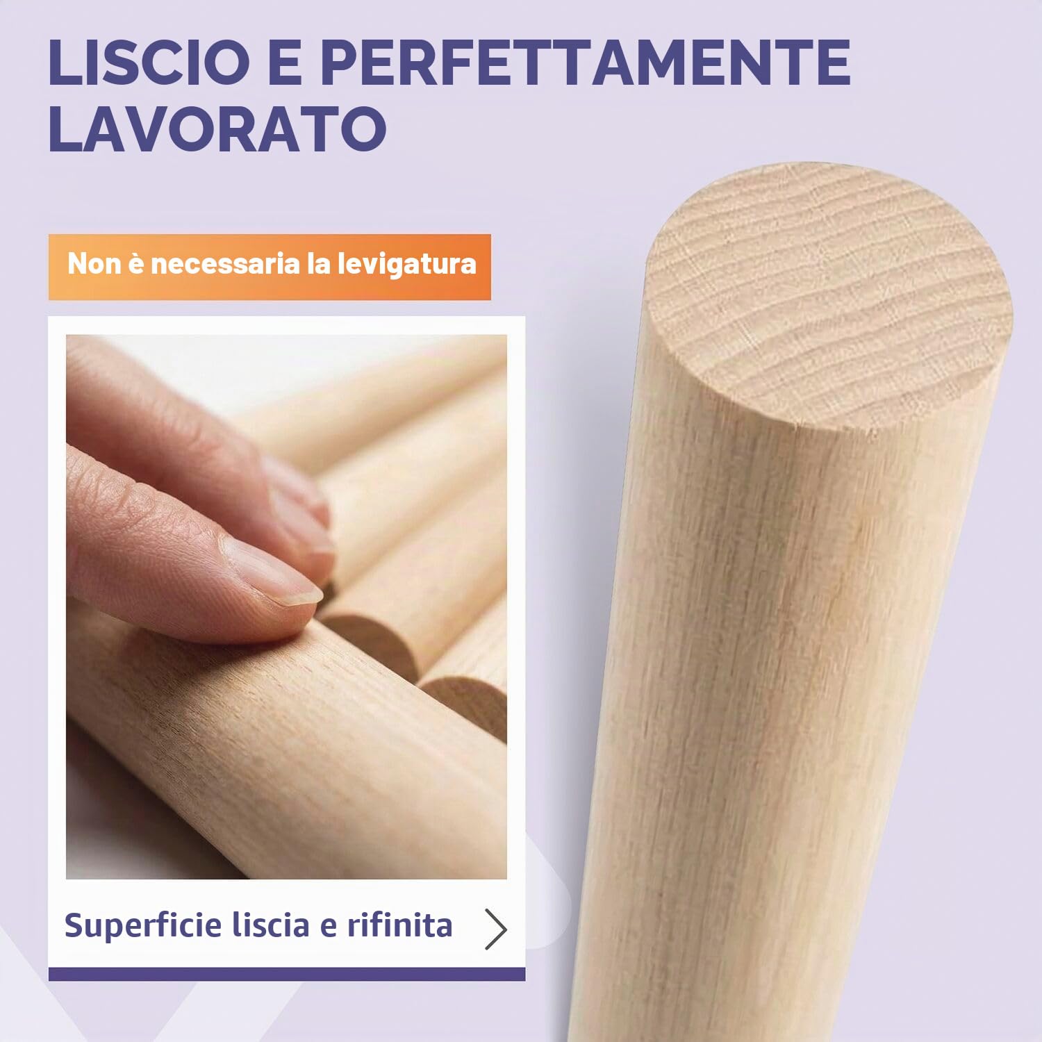 vasalat Bacchette in legno liscio per fai da te, 100 cm x 20 mm, 6 pezzi