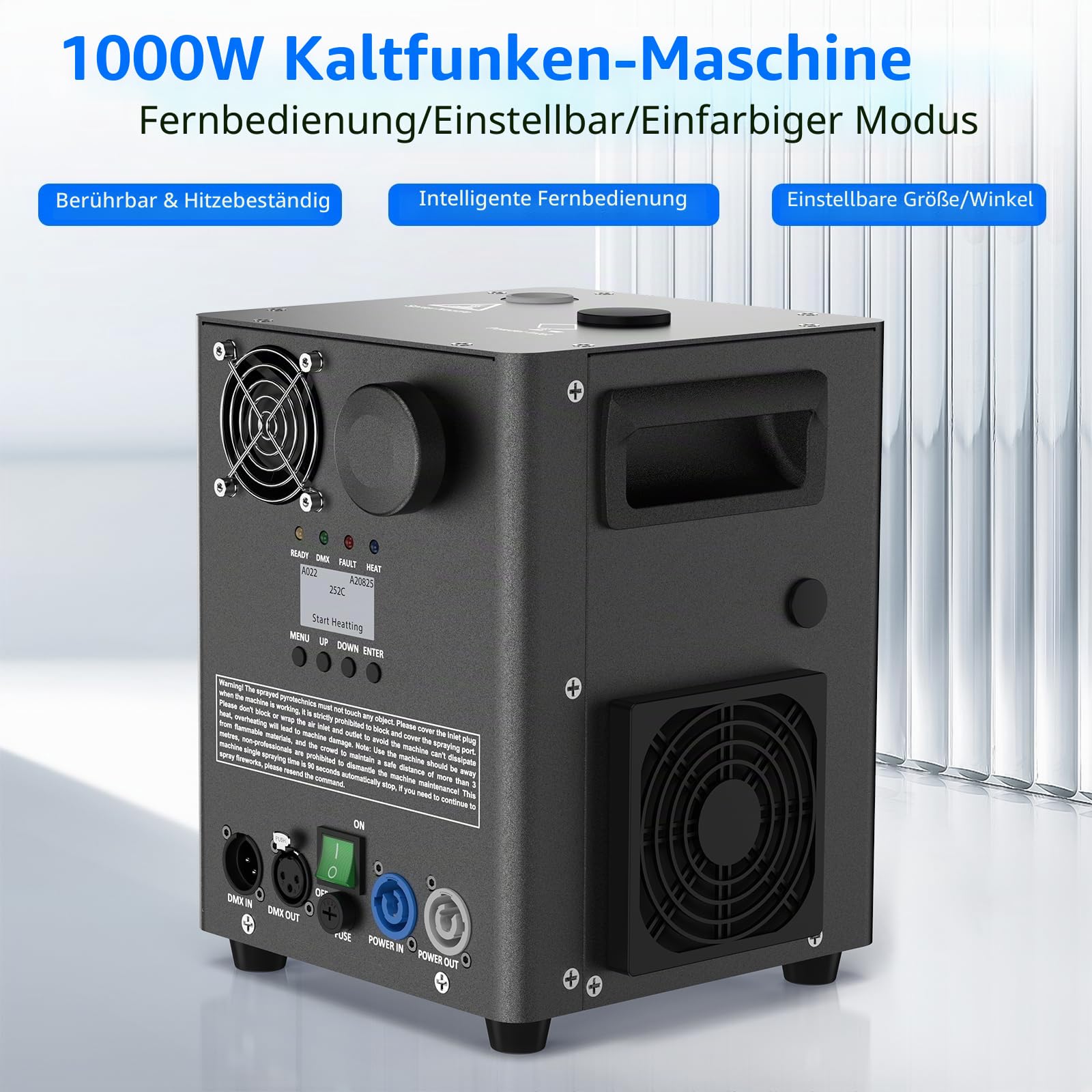 2 Stück mit Flightcase 1000W Schwarz Elektronisch Pyrotechnikmaschinen, Bühne Spezialeffekt Ausrüstung mit d-mx512 & Kabellose Fernbedienung Funkenmaschine für Hochzeit Party Konzert Weihnachten