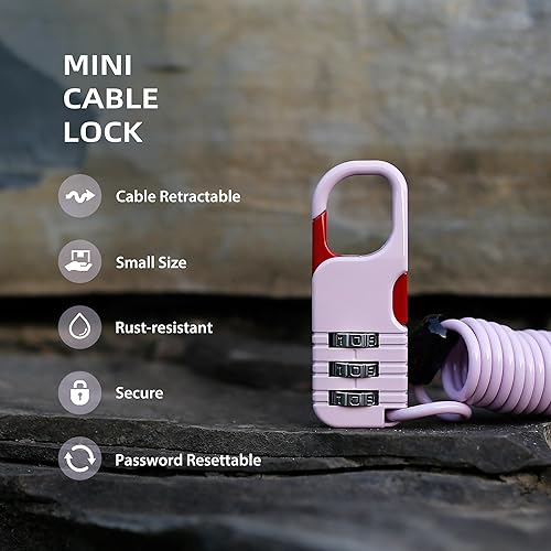 Miniatura 3 de Cerradura de viaje con cable retráctil, cerraduras de cable delgadas con combinación, combinación de candado pequeño, para equipaje, maleta,