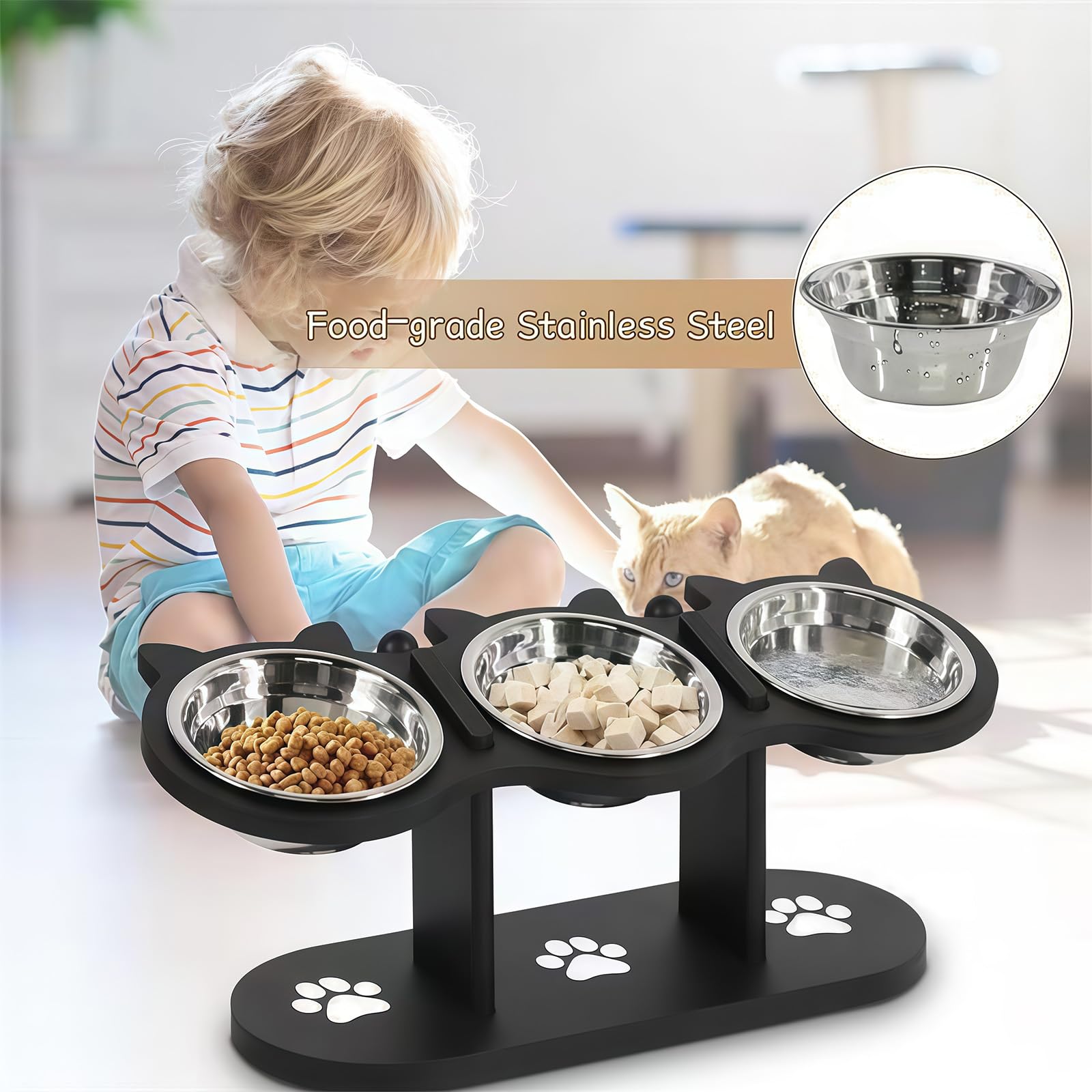 Generisch Erhöhter, Verstellbarer Futternapf für Haustiere, inklusive Doppel/DREI Näpfen für Futter und Wasser, Treast Fütterung, Futternapfständer Anti Erbrechen Design