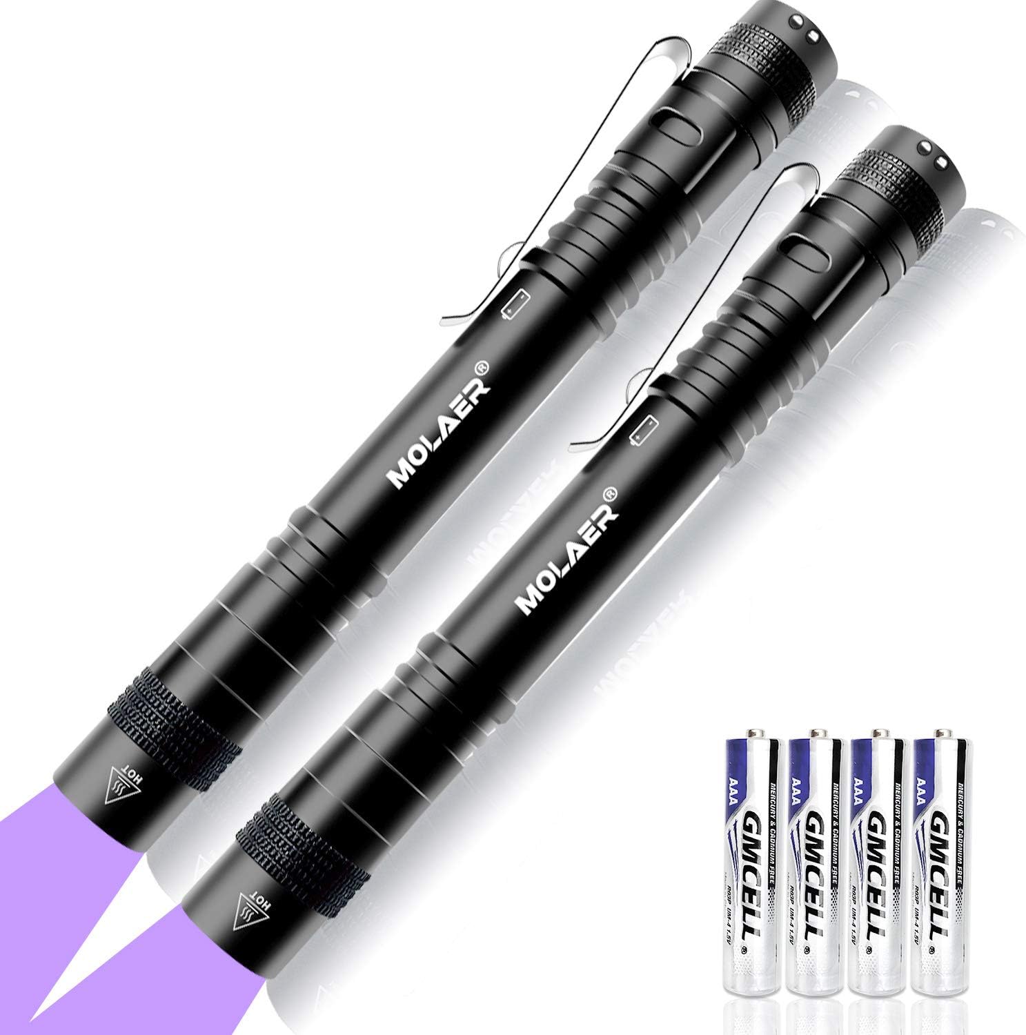 UV Black Light Flashlight 2-Pack Mini 395nm Blacklight Pen Light for Leak, Pet Urine, Bed Bug, Scorpion, Hotel Inspection, Dry Stain and Dye Detector