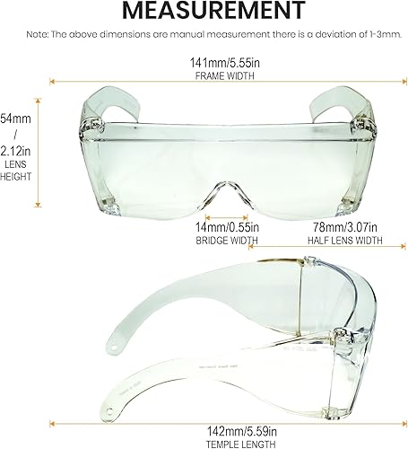 Miniatura 4 de Calabria 3000 gafas de seguridad de ajuste sobre gafas de Fitover transparentes, paquete de 3 unidades, para hombres y mujeres, envolventes,