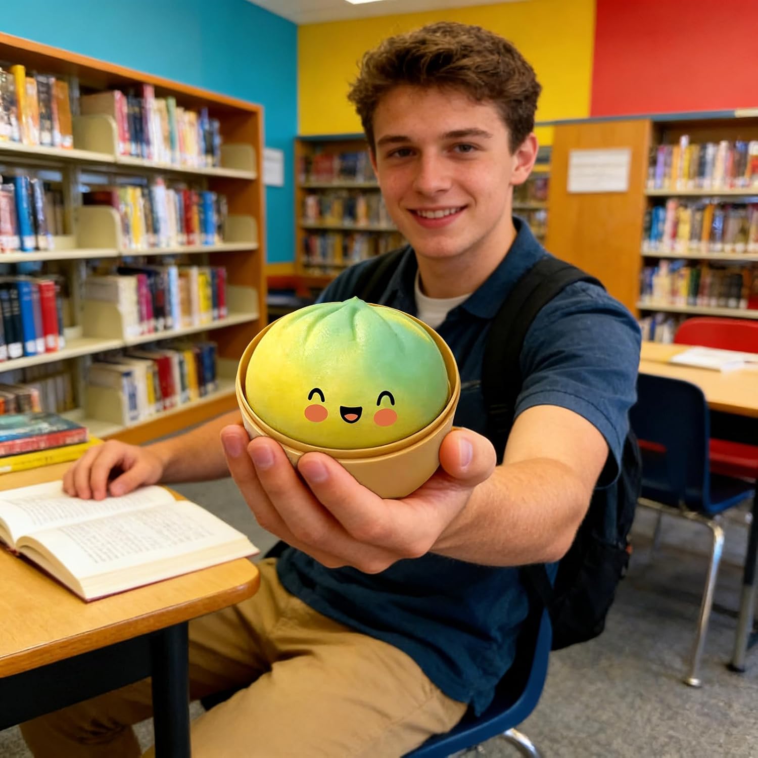 Giant Dumpling Fidget Toy with Steam Box, Soft Rainbow Dumpling Balls, Sensory Toy for Kids Teens Adults Students Home Office Classroom Work Study