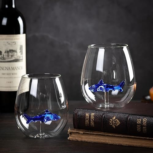 Miniatura 5 de Copas de vino sin tallo con delfines en el interior copas de vino únicas de gran capacidad de 16 onzas con marcador de delfines 3D para regalos de