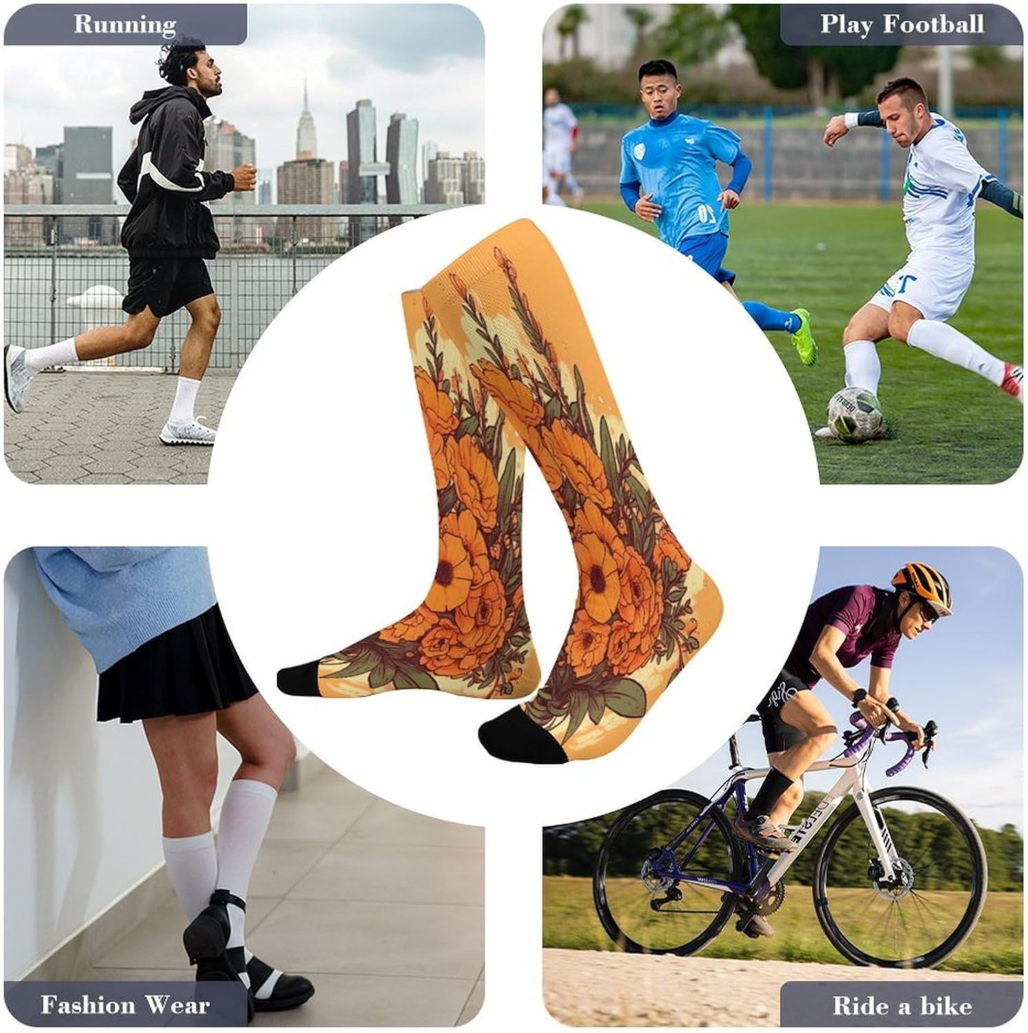 Bouquet of Orange Flowers Crew Socks Calf Socks Athletic Crew Sock