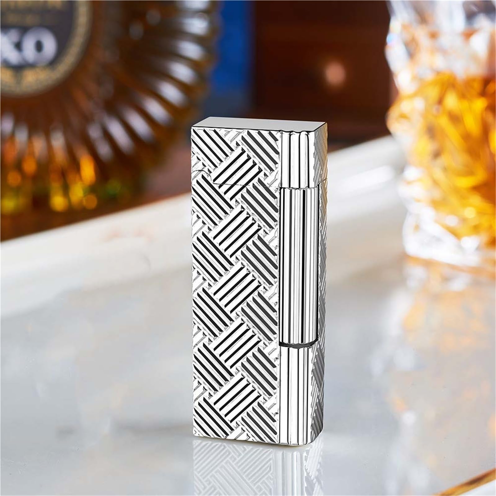 Mechero de butano, cuerpo de metal recargable, tamaño de llama ajustable, encendido deslizante lateral, ideal para velas, hogueras, regalos, elegante llama abierta, 4.9 pulgadas de longitud