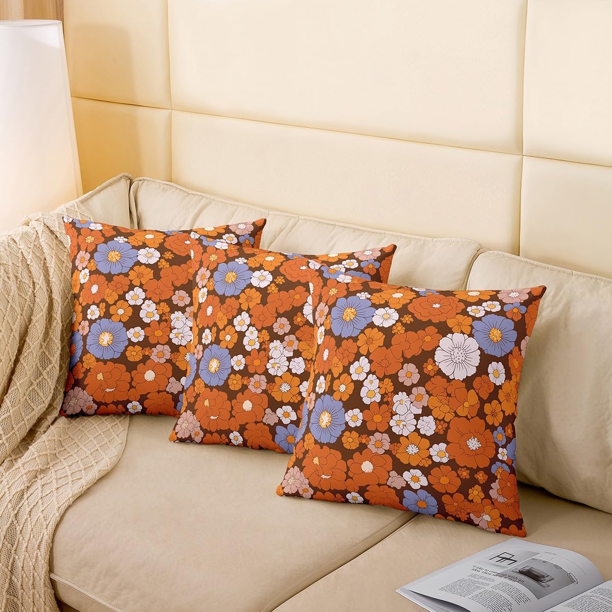 Set of 2 70S Groovy Flowers Boho Throw Pillow Covers 22x22 Hippie Vintage Floral Cushion Cases Retro Sunflowers Dahlias Cushion Covers for Girls Teen Women,Psychedelic Aesthetic Pillow Covers Colorful