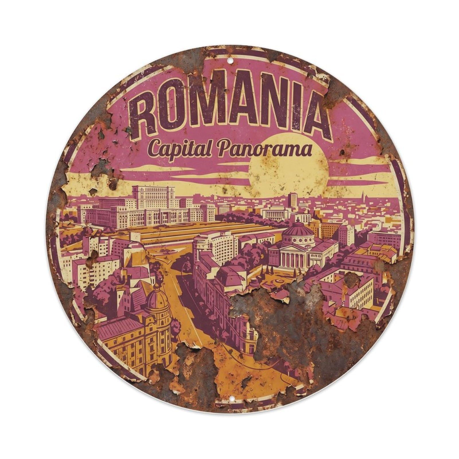 Vintage Travel Romania Capital Panorama 1 Metal Tin Sign