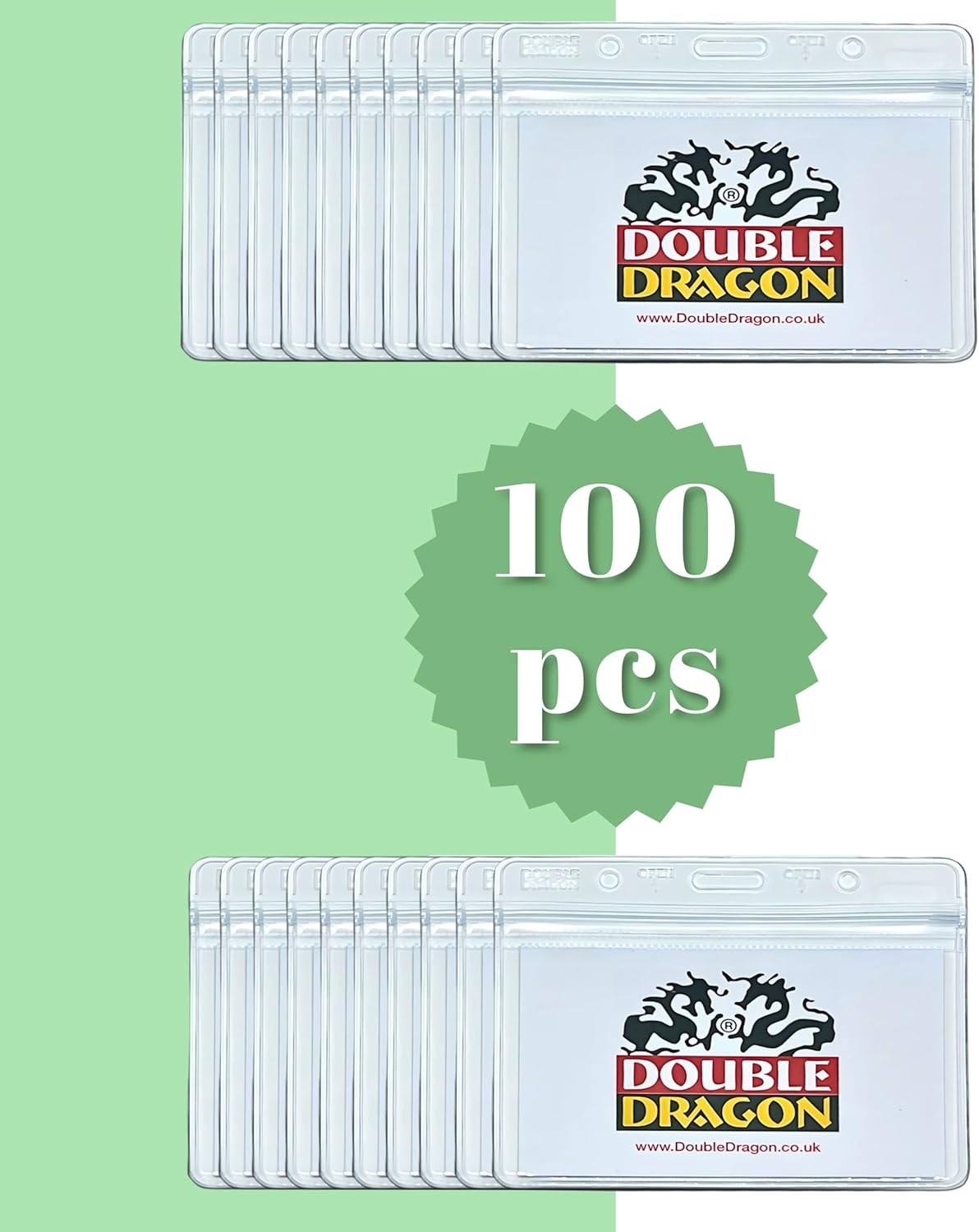 Double Dragon Premium Transparent ID Card Holder, Horizontal, Pack of 100