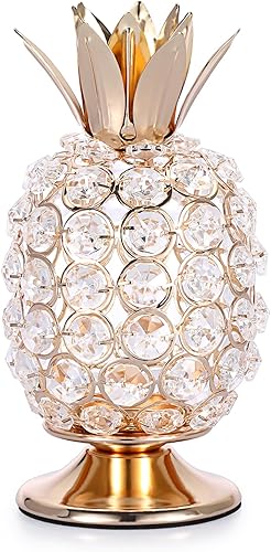 JUXYES Adorno de piña con cuentas de cristal brillante, hecho a mano, candelabro decorativo de piña, figura de fruta artificial, estatua de mesa,